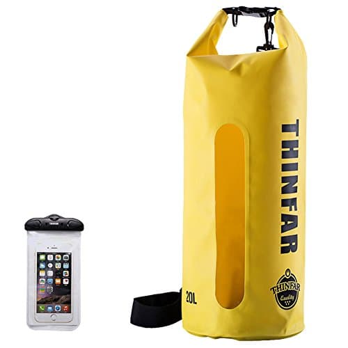 Ultralight Waterproof Dry Sack with Window-Durable Roll-top Closure Dry Bags along with Waterproof Touch Screen Friendly Phone Case for Rafting, Boating, Hiking, Camping,Swimming Yellow 20L