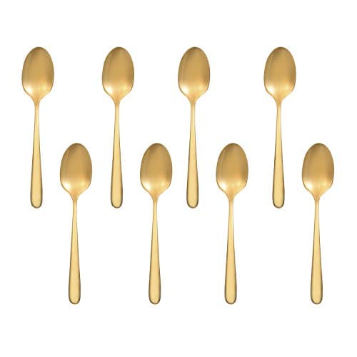 Flatasy Gold Ice Cream Dessert Spoons,Stainless Steel Wave Flatware Tea Coffee Spoon, Teaspoon Set of 8