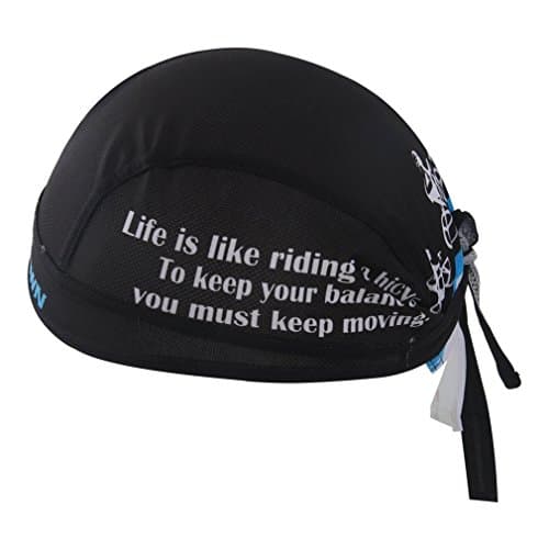 BESYL Black Biker Printed High-Performance UV Protection Mesh Dew Rag Cooling Breathable Skull Cap for Cycling, Motorcycling, Riding, Skiing, Trekking, Mountain Climbing or Other Sports