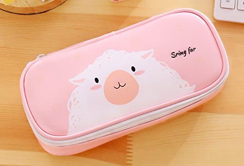 Pencil Case, SuperGear Pen Case Bag Organizer Storage Large Capacity PU Leather Pen Case Holder with Compartments Multi Layer Pen Pouch Portable for Students Stationery with Double Zipper [Pink]