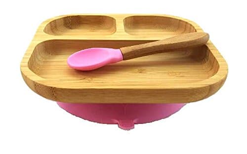 Kiddy / Toddler Bamboo Silicone Suction Dish / Plate Set with Spoon (light pink)