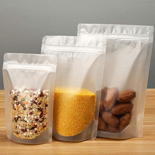 Tyro 100 Pcs Matte Full Transparent Stand Up Zip lock Pouches, Matte Clear Stand Up Zip lock Bags, Food Storage Bags, Width 9cm to 15 cm