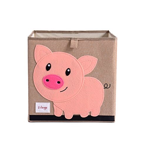 Wo Baby Foldable Canvas Fabric Toy Storage Box/Cube/Bin/Chest/Basket/Orginizer for Kids, Storage Bin for Shelves, 13inch (Cube, Piggy)