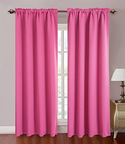 Blackout Curtains Window Panel Drapes for bedroom / living room - 2 Panel Set, 52 by 84 inch each panel, 7 Back Loops per Panel, 2 Tie Back Included, color Pink - Window Rose