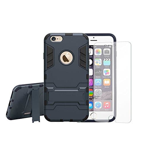 iPhone 6s Case withBonus Tempered Glass Screen Protector AMBezos Ultra Slim Armor Case for iPhone 6s and 6 [Shockproof Case] Includes Tempered Glass Screen Protector (Black)
