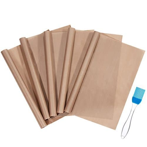 5 Pack 16 x 20 Inch 100% Non Stick PTFE Teflon Sheet for Heat Press Transfer Sheet+1Pack Silicone Basting & Pastry Brushes