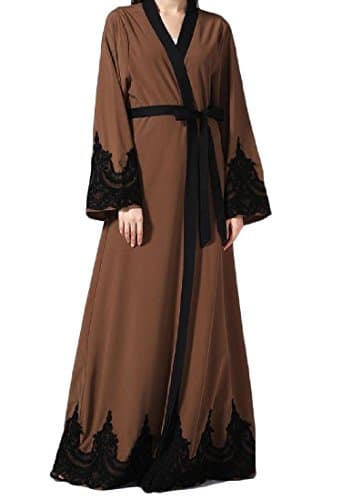 CrazyDay Women's Long Sleeve Fit Plus-Size Solid Muslim Evening Dresses Brown M