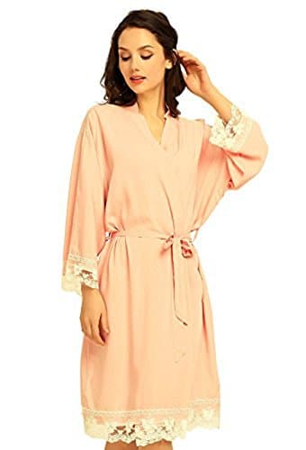 ROMANTIC BRIDESMAID COTTON ROBE WITH CROCHETED LACE TRIM