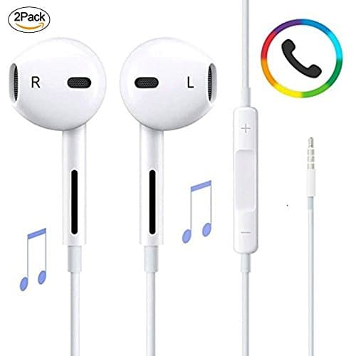 Earphone with Microphone [2 Pack] for Apple Premium Earbuds Stereo Headphones with 3.5mm Noise Isolating headset for iPhone 5/5s/5c/6/6s Plus/SE iPad Mac (CC)