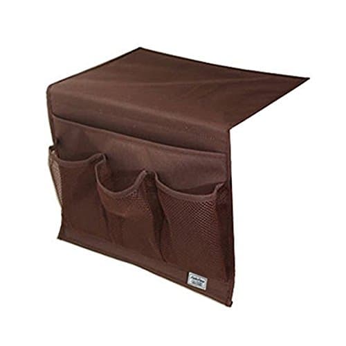 Eaonup 4 Pockets Bedside Storage Organizer Hanging Bag Caddy, Chair Desk Sofa Slipcovers TV Remote Controller Holder Organizer Bag Table Cabinet Book Caddy (Brown) (Brown)