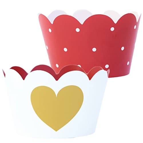 Red Cupcake Wrappers, 36 Cup Cake Holders, White Polka Dot Party Decorations, Engagement Party Supplies, 50th Golden Anniversary Treat Liners, Favor Wraps, Confetti Couture