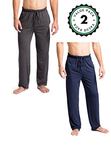 Mens Lounge Pants with Pockets, Soft Knit Pants for Men - 2 Pack (X-Large, Navy / Charcoal)