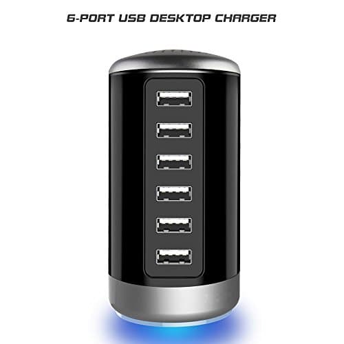 Universal Charger 6-Port Desktop USB Hub Charging Station with Smart Identification Technology for Galaxy and iSmart for iPhone HTC Black