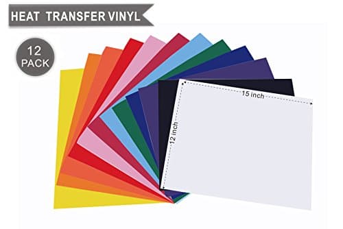 Heat Transfer Vinyl Bundle 15"x12 "- 12 Multi-Color Sheets for Cricut Silhouette Cameo or Heat Press Machine