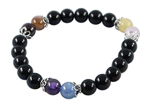 Onyx Bracelet, with 7 Stones, Chakra, 7 1/2", Sterling Silver, Garnet, Sunstone, Kyanite and More