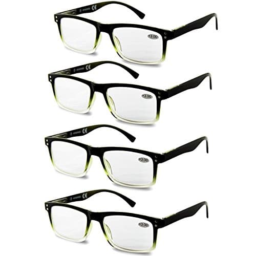 High value pack! 4 pack men women wayfarer reading glasses w/spring hinges (+1.00 100, BLACK)