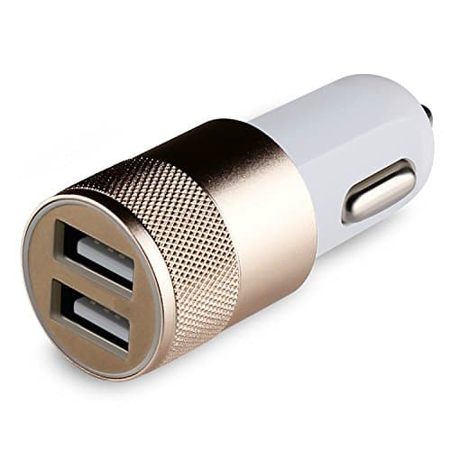 Universal Dual USB Smart Port Car Charger Adapter For IPhone 7, 7 Plus, 6 Plus, 6S, iPad,Samsung Galaxy S8 and Other USB Device (Gold)