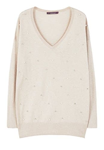 Violeta By Mango Women's Plus Size Decorative Appliqué Sweater, Light.5Pastel Grey, L