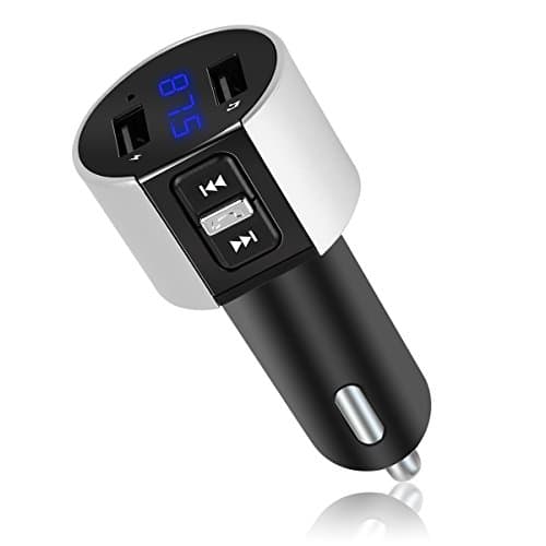 VERKB FM Transmitter In-car Charger, BT Hands-Free Calling Car Kit for iPad, iPhone 7 / 6s / Plus, Android HTC, Samsung Galaxy, LG, Nexus and More(5V/2.4A &amp; 1A)