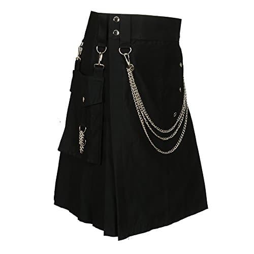 Scottish DesignerMen's Black Scottish Kilt with Silver Chains