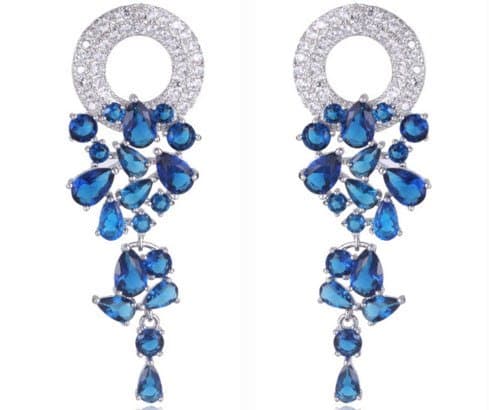 Long Dangle Earrings White Gold Plated Round Hang Top Quality CZ Diamond