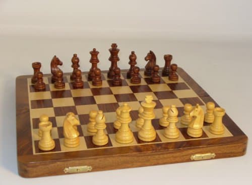 16" Inlaid Wood Folding Chess Set