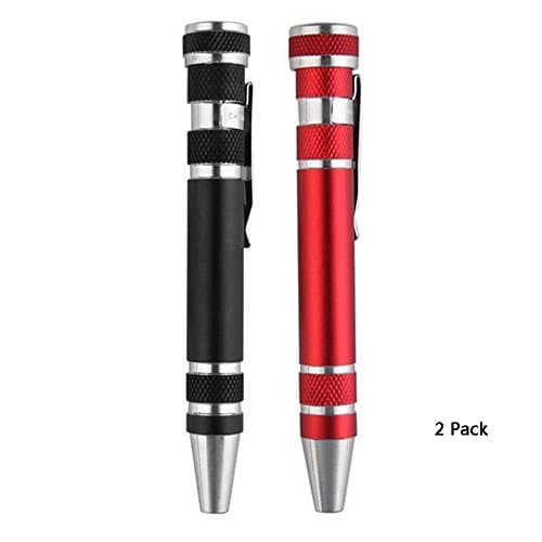 2 Pack DIY 8-in-1 Precision Multi-Tool Screwdriver Pen Style Multifunctional Screwdriver Set Repair Tool Kit Electronics (Red + Black)