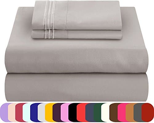 Mezzati Brushed Microfiber Bed Sheet Set - Ultra Soft and Lightweight for Ultimate Sleep Comfort, Wrinkle Free and Color Fade Resistant, 4 Piece Set (Silver,Queen Size)OEKO-TEX STANDARD 100