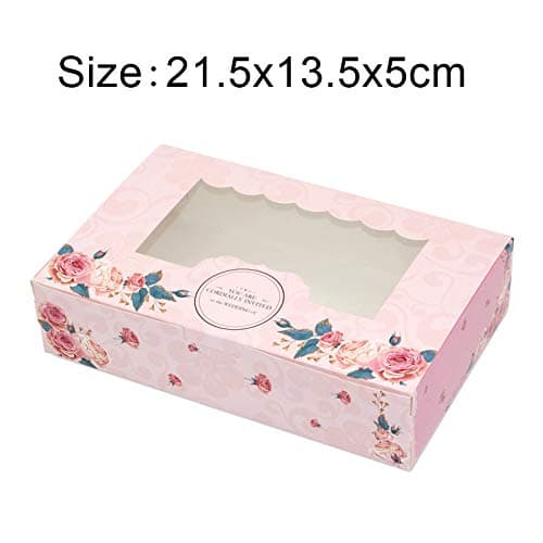 50 Pcs Paper Gift Box with Window Wedding Party Pink Rose Wreath Kraft Paper Box Cake Food Packaging Candy Cookies Cupcake