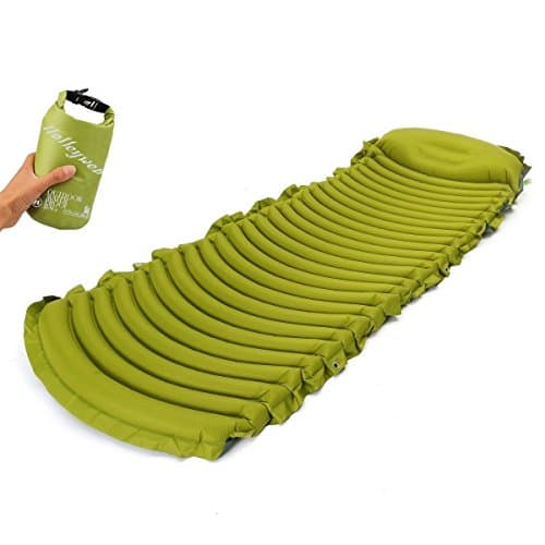 Leve Lightweight Compact Air Sleeping Pad with Built-in Pillow Standard Camping Pad 75 inches Air Mattresses Green