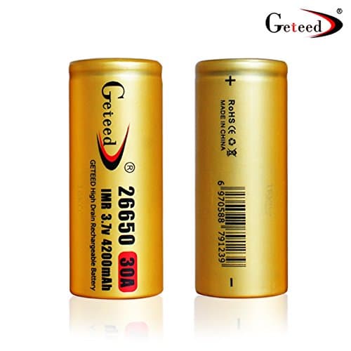 Geteed 26650 High Drain Lithium Battery 4200 mAh 3.7v 30A Rechargeable Flat Top Battery (2 PCS）