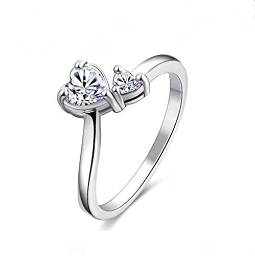 Vanjo Promise Ring Double Heart Band Ring Two Heart-Shaped Engagement Band Double Heart Love Promise Ring Friendship Ring (7)