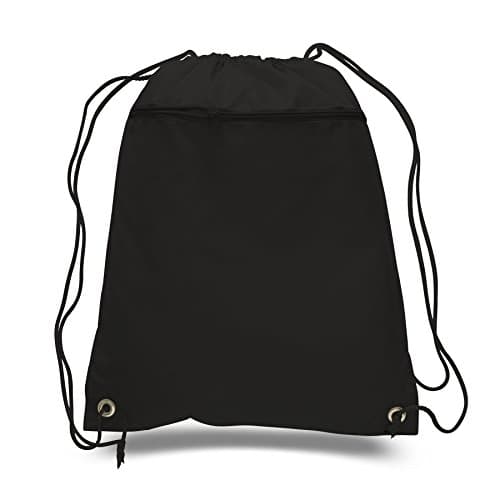 Cinch Sack Drawstring Tote Promotional Backpack Foldable Gym Sack Bag for Running, Shopping, Workout, Black, Set of 1