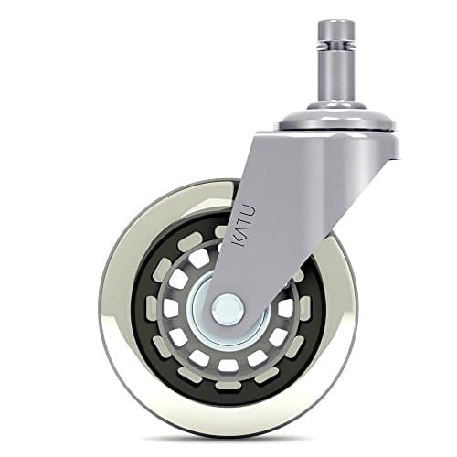 Katu Rollerblade Office Chair Wheels Casters Rubber Replacement - Set of 5 - Safe for All Floors - Universal Stem Fit Most Chairs. Color Chrome & Gray Ring. T04CGR