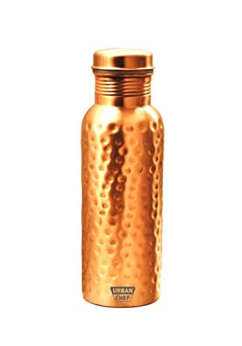 Hammered Water Bottle 900Ml | 100% Copper Water Bottle Leak Proof | Lacquer Coated Anti Tarnished Joint Free | Kitchen Use Water Bottles For Fridge, Home, Office, School, Gym & Travel