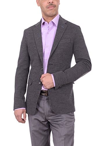 Mens Napoli Slim Fit Gray Textured Half Lined Canvassed Wool Blazer Elbow Patch
