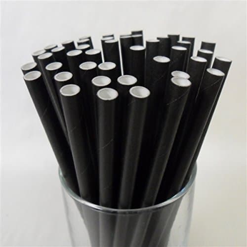 250 Biodegradable Black Paper Drinking Straws 200x6mm