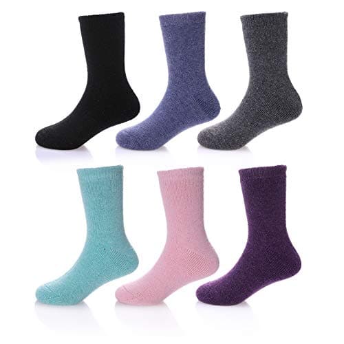 MSMETRO 6 Pack Winter Soft Thick Warm Wool Soild Color Socks For Toddler Kids Girls Boys 1-12 Year Old