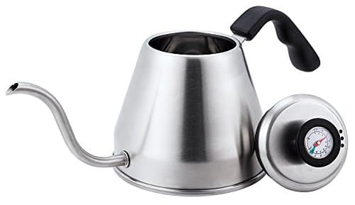 Pour Over Drip Coffee Kettle with Built in Thermometer 1 Liter,Gooseneck Spout Teakettle, 18/8 Stainless Steel by Miuly For Home Office Camping Travling