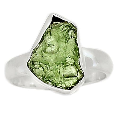 Lovegem Genuine Moldavite Ring 925 Sterling Silver,Size :7.5, AR3276