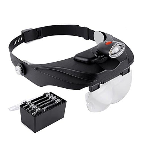 Hmhope Head-Mounted Reading Magnifying Glass With 2 LED Light HD Acrylic Lenses 1.2X/1.8/2.5X/3.5X for Elder Watch Electronic Repair