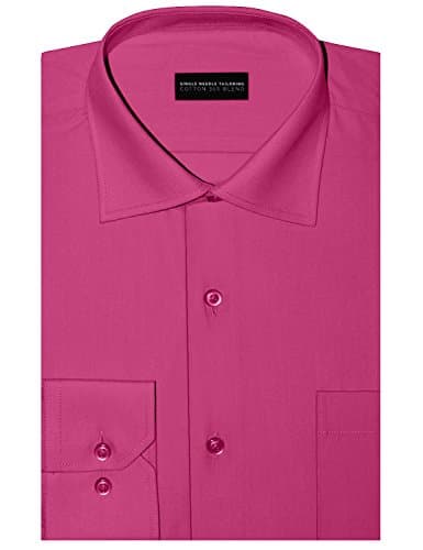 Men's Regular Fit Solid Color Spread Collar Dress Shirt with Cuff