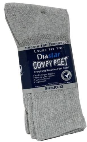 Diastar Comfy Feet Diabetic Socks, Grey, 10-13, 3 pack - Buy Packs and Save (Pack of 4)