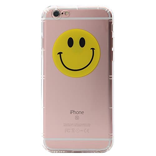 iPhone 6S Case Clear with Design, Air Cushion Bumper Protective Crystal TPU Gel Soft Transparent Slim Case Shockproof Art Emoji Smiley Face Print Funny Cute Yellow Cover for iPhone 6 6S Case 4.7 Inch