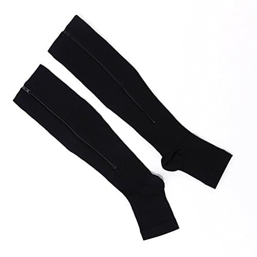 RLdaffodil Zipper Compression Socks for Men Women with Toe Open Design Zipper Leg Support Knee-High Stockings (Black XL)
