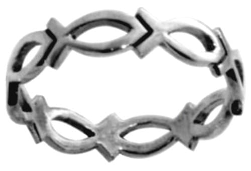 Solid Rock Jewelry RING STYLE 439 STERLING SILVER CUTOUT CHAIN OF ICHTHUS (FISH) CHRISTIAN RING-SIZE 9