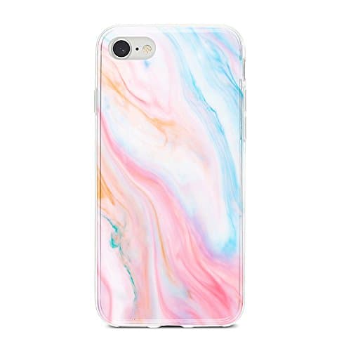 Obbii Case for iPhone 8/7 /6/6S(4.7inch) Unique Pastel Marble Design Tempered Glass Back + Soft TPU Bumper Protective Durable Cover Case Compatible with iPhone 8/7/6S/6