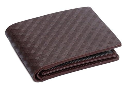 OHM Leather New York Plaid Style Textured Wallet (Brown)