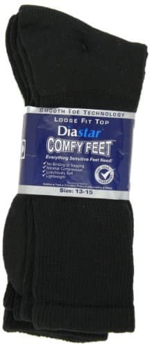 Diastar Comfy Feet Diabetic Socks, Black, 13-15, 3 pack - Buy Packs and Save (Pack of 4)