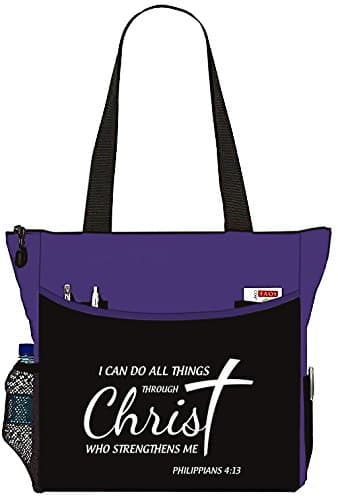 Philippians 4:13 I Can Do All Things Tote Bag Christian Cross Bible Cover Verse Church Office School Travel Gym Book Organizer - Black